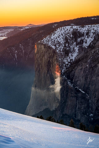 El Capitan sunset in winter in Yosemite National Park, California.