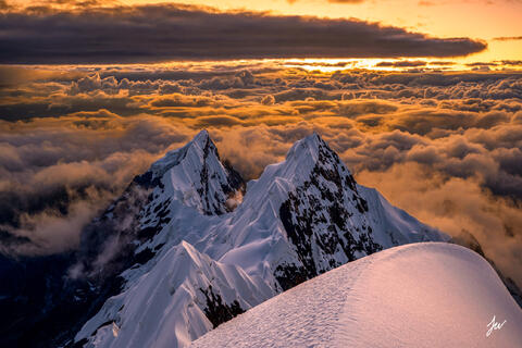 Sunrise cloud inversion in the Peruvian Andes.