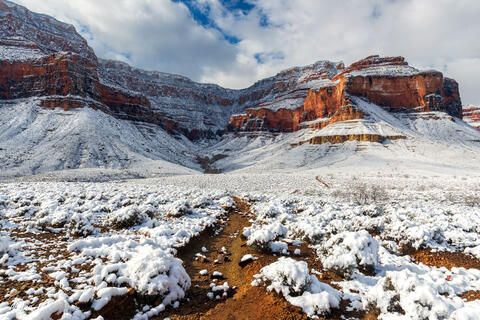 Snow covered trail in Grand Canyon.