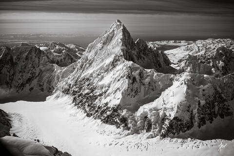 Mount Huntington black & white in Alaska,