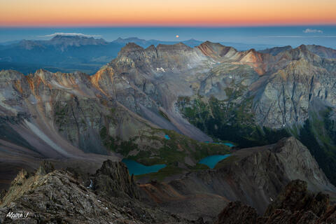 Sunrise from the summit of Mount Sneffels in Colorado.
