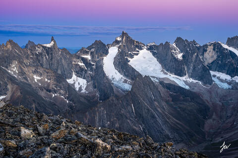 Arrigetch peaks dusk in Gates of the Arctic National Park in Alaska. 