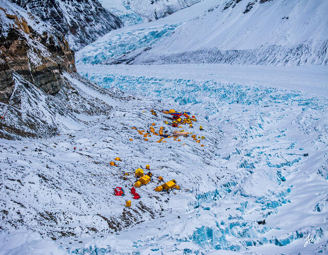 Mount Everest Tents in Snow.