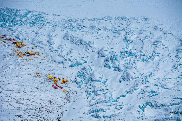 Camping on glacier on Mount Everest.