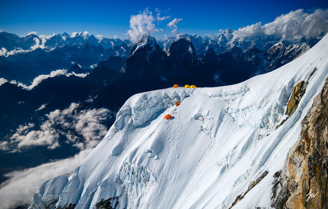 Camp 3 sunset on Ama Dablam in Nepal.