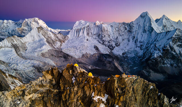 Camp 2 sunset on Ama Dablam in Nepal.