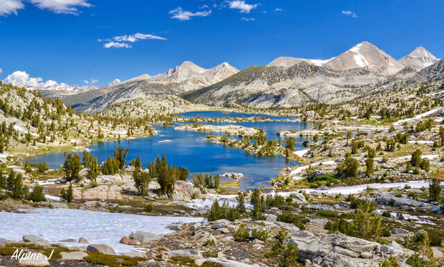 Alpine blue lake in the Sierra Nevada in California.