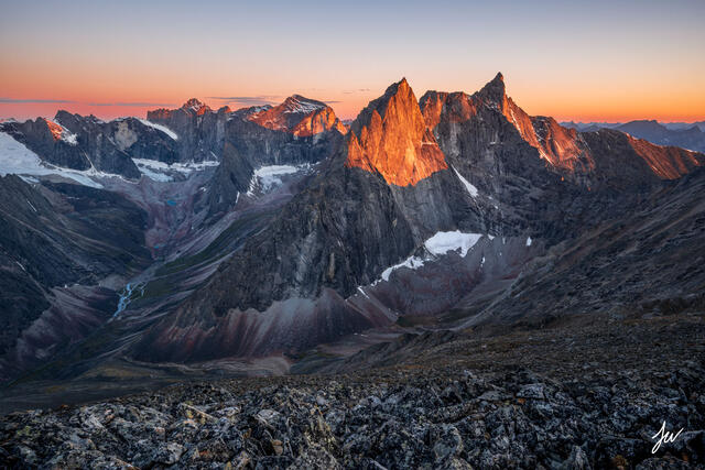 Arrigetch peaks sunset in Gates of the Arctic National Park, Alaska.