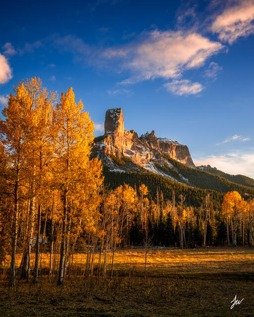 Chimney Rock autumn sunset in San Juan Mountains, Colorado.