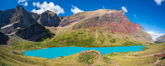 Cracker Lake panorama in Glacier National Park, Montana.