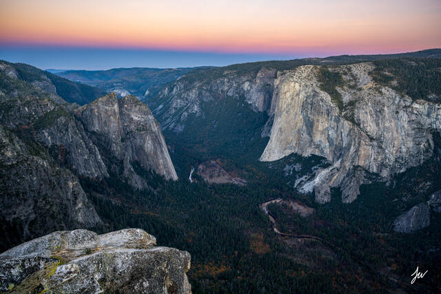 Dawn over El Capitan viewed from Taft Point in Yosemite National Park.