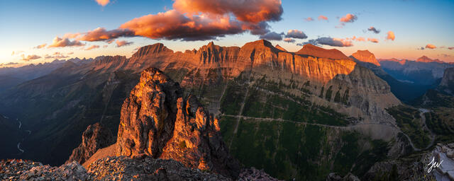 Sunset on the Garden Wall from Logan Pass area in Glacier National Park, Montana.