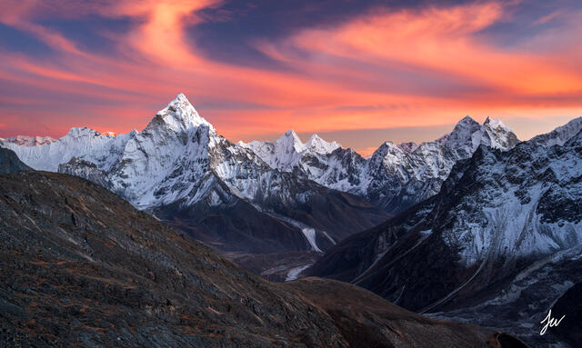 Sunset in the Khumbu Region, Himalaya.