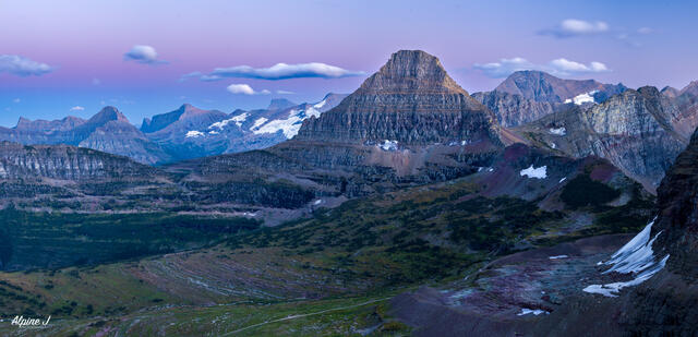 Dusk over Logan Pass area in Glacier National Park, Montana.