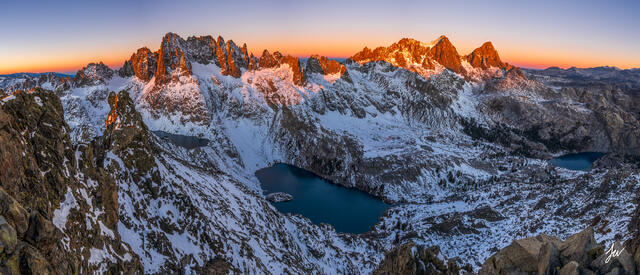 Panoramic view of the Minarets near Mammoth Lakes in the Sierra Nevada mountains.