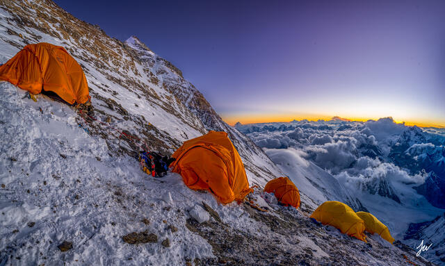 Sunset from Camp Three on Mount Everest in Tibet.