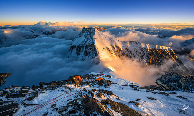 Sunrise from Camp Two on Mount Everest in Tibet.