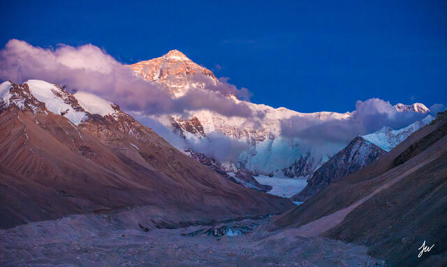 Mount Everest view from Base Camp in Tibet.