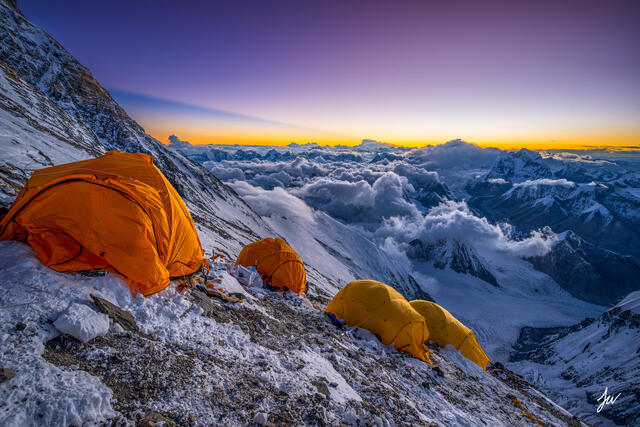 Sunset from Mount Everest Camp Three in Tibet.