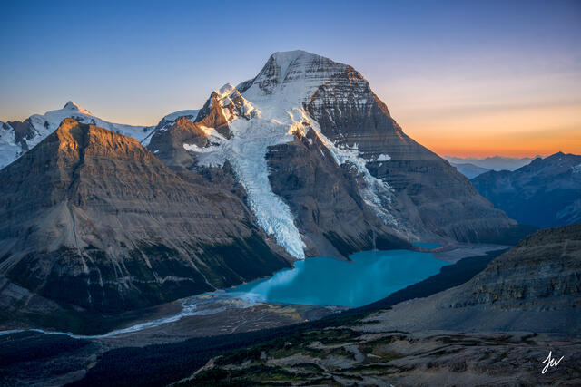 Sunset over Mount Robson in Mount Robson Provincial Park, Canada.