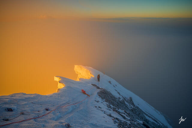 Sunrise taken from the summit of mount Everest. 