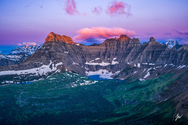 Sunrise over Iceberg Lake in Glacier National Park.