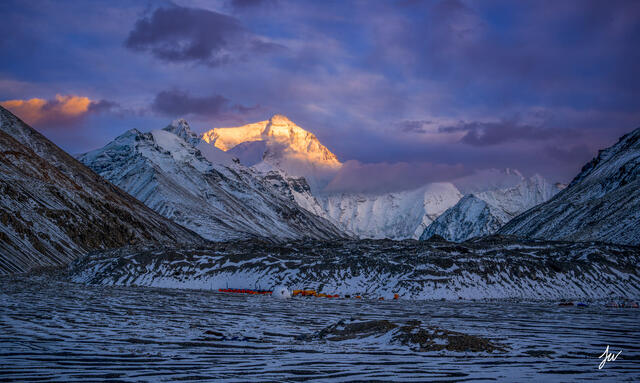 Mount Everest view from base camp in Tibet.
