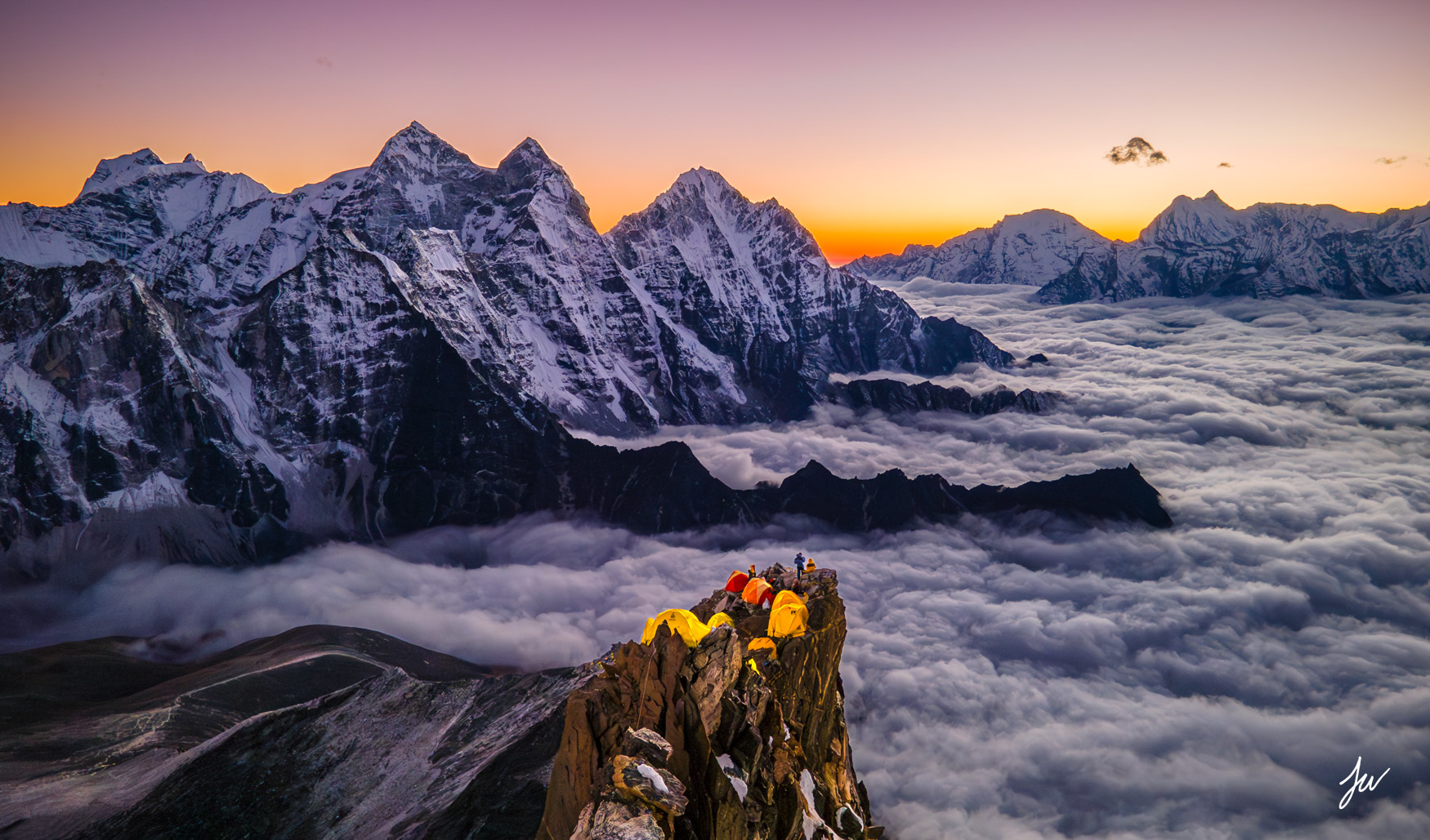 Sunset from Camp Two on Ama Dablam. 