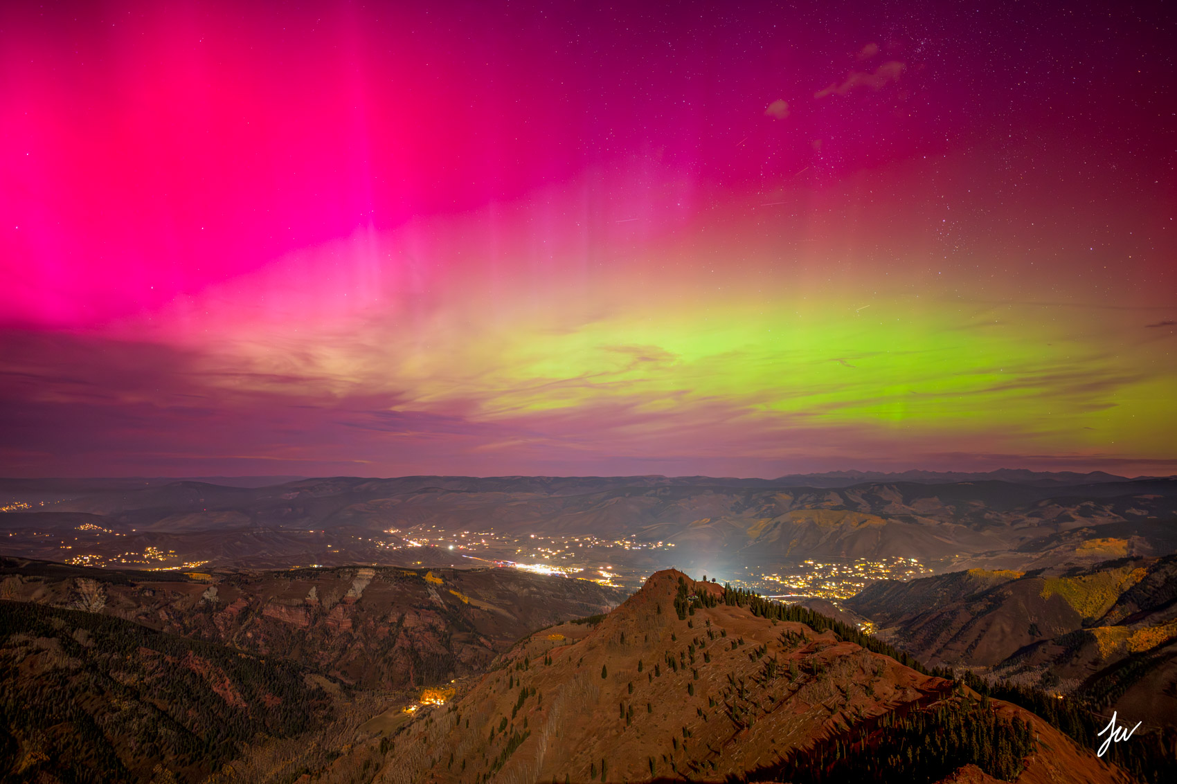 Aurora Borealis over Aspen Highlands Ski Resort.