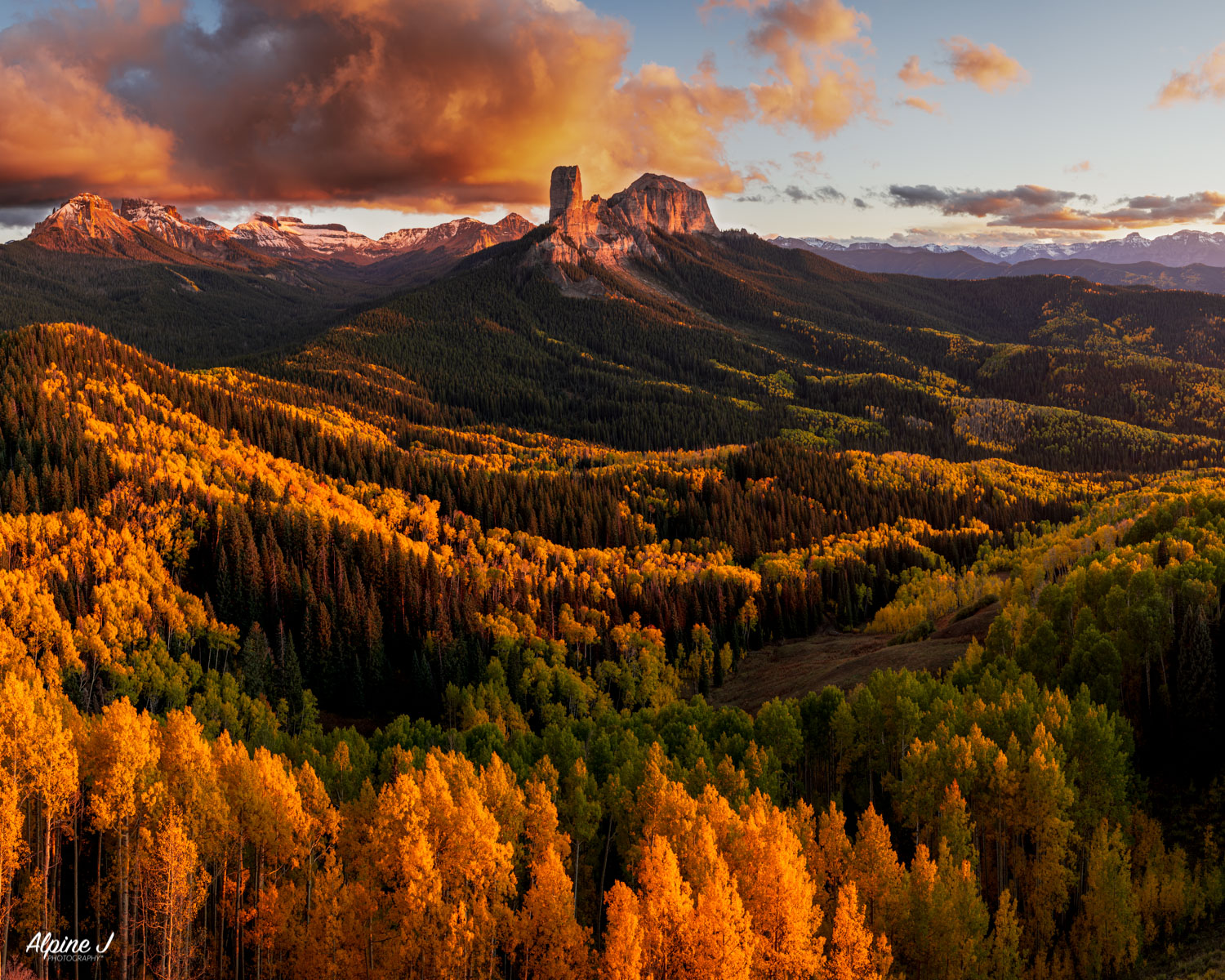 Chimney Rock sunset in the Cimarrons in Colorado.