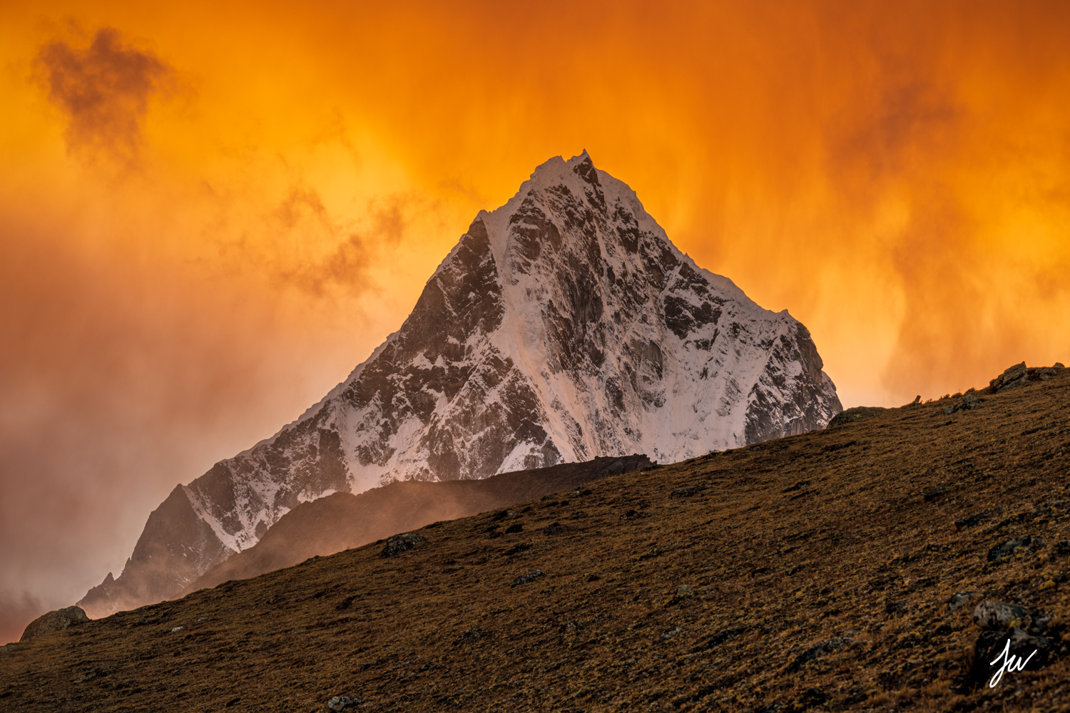 Cholatse sunset in the Khumbu in Nepal.