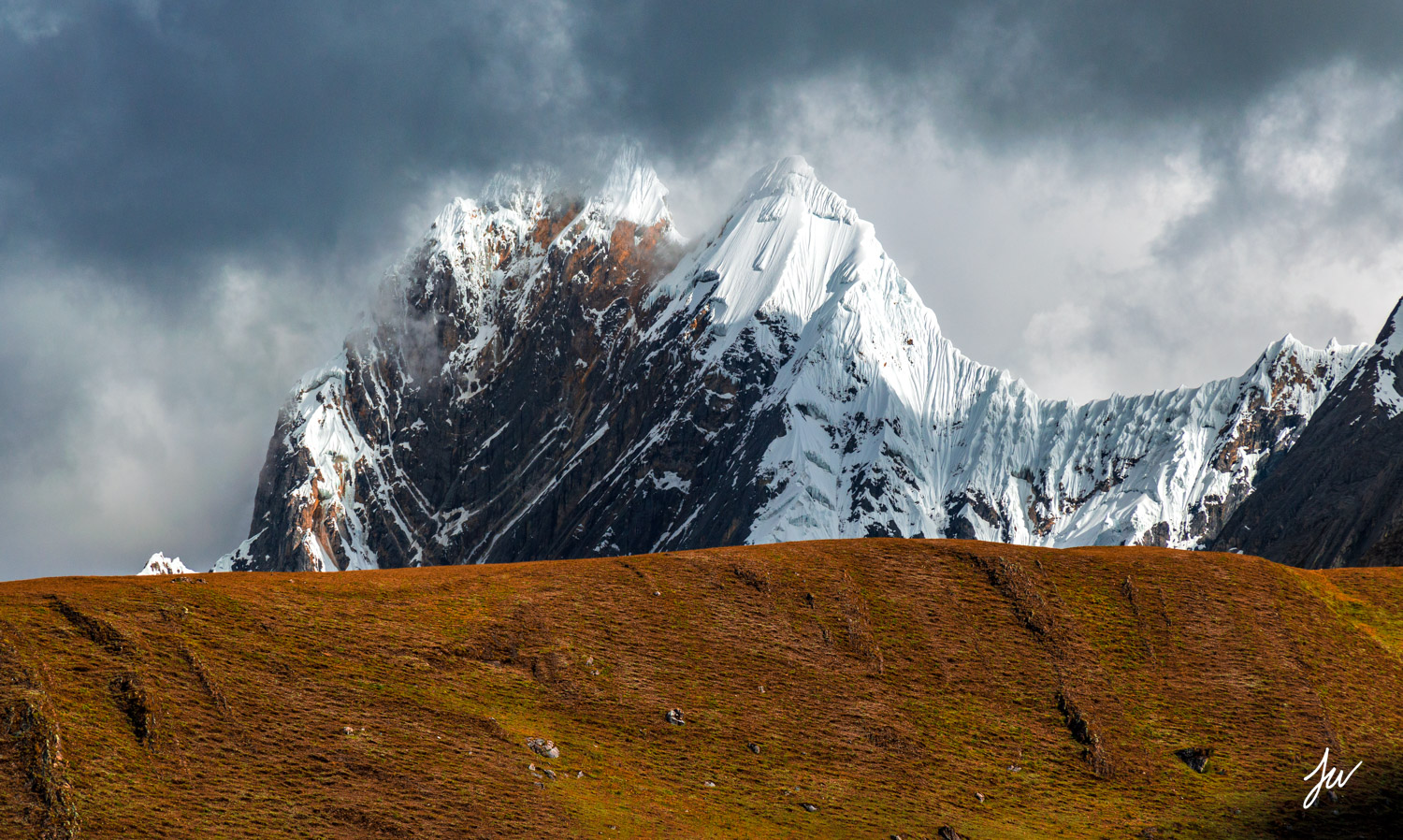 Jirishanca Mountain in the Cordillera Huayhuash in Peruvian Andes.