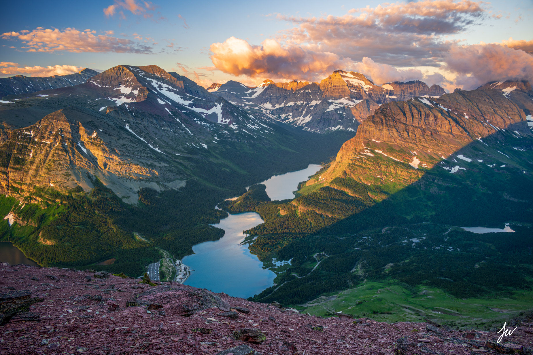 Sunrise Above Many Glacier Sunrise light over Many Glacier valley in Glacier National Park.