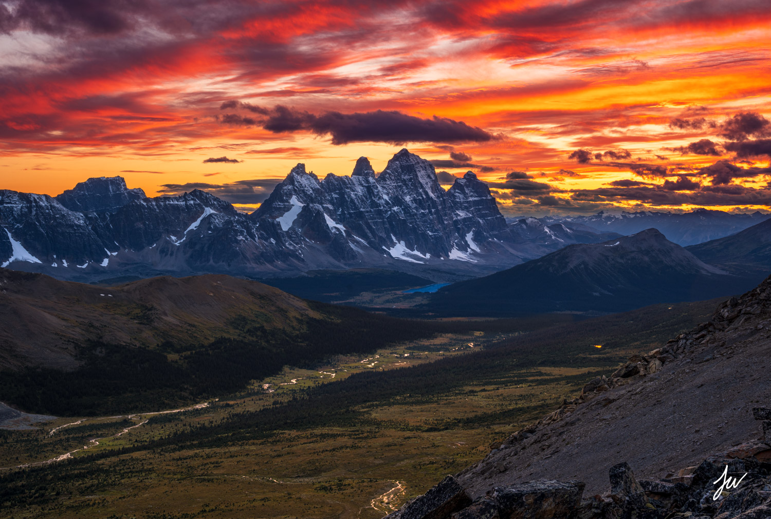 Sunset over Mount Geikie in Jasper National Park.