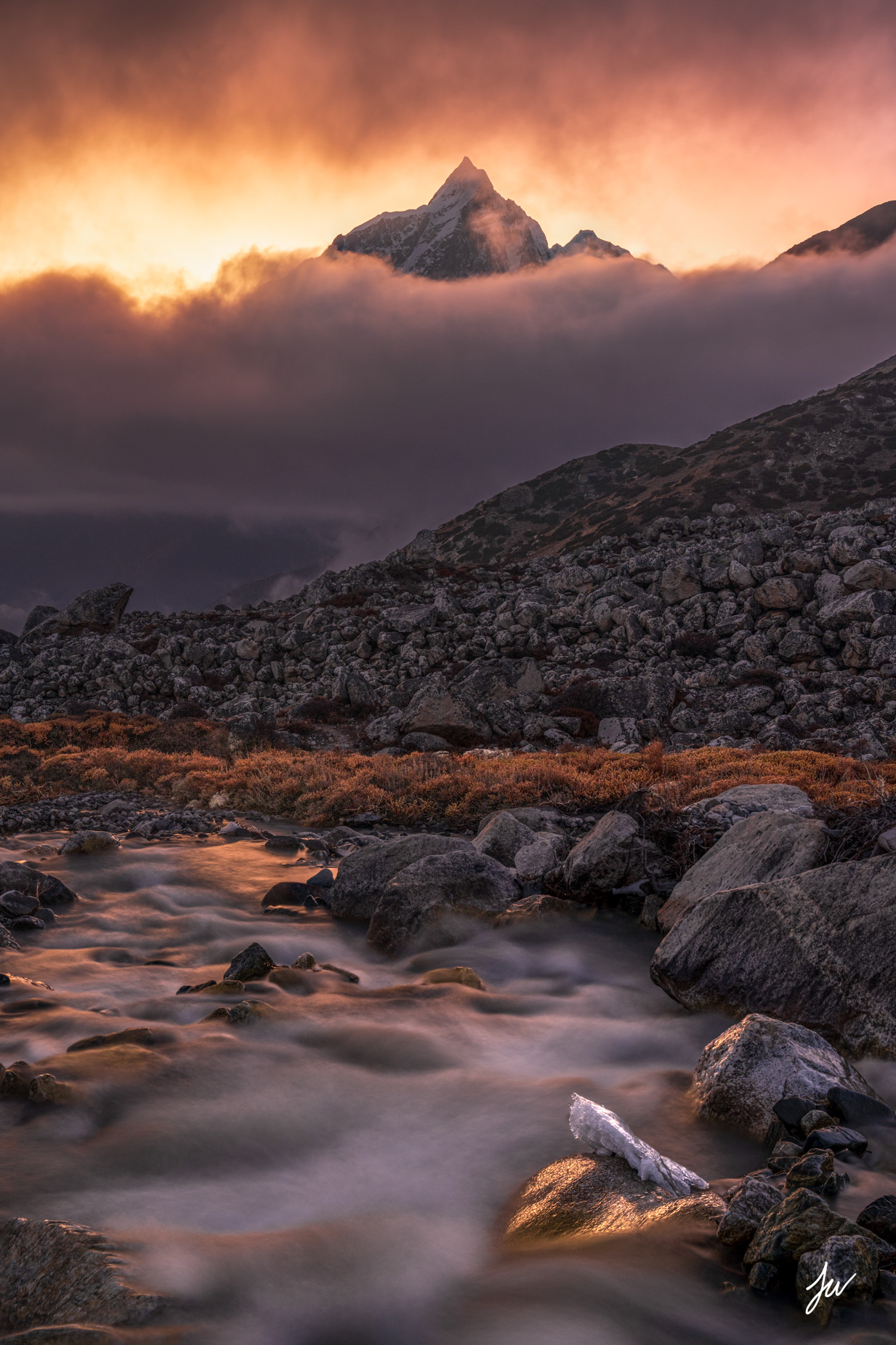 Sunset on Taboche in the Khumbu Region of Nepal.