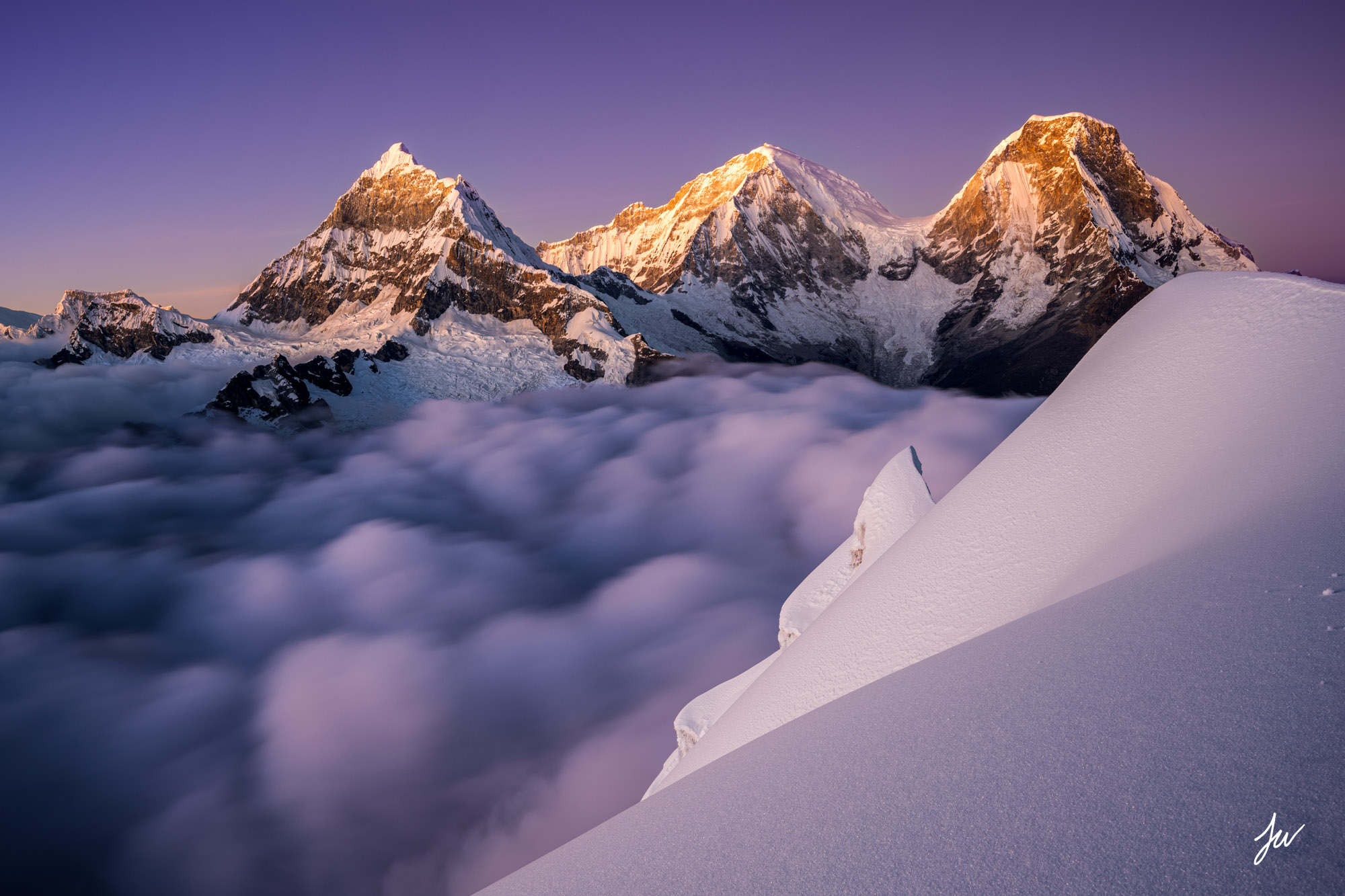 Sunrise over Huascaran in Cordillera Blanca, Peru.