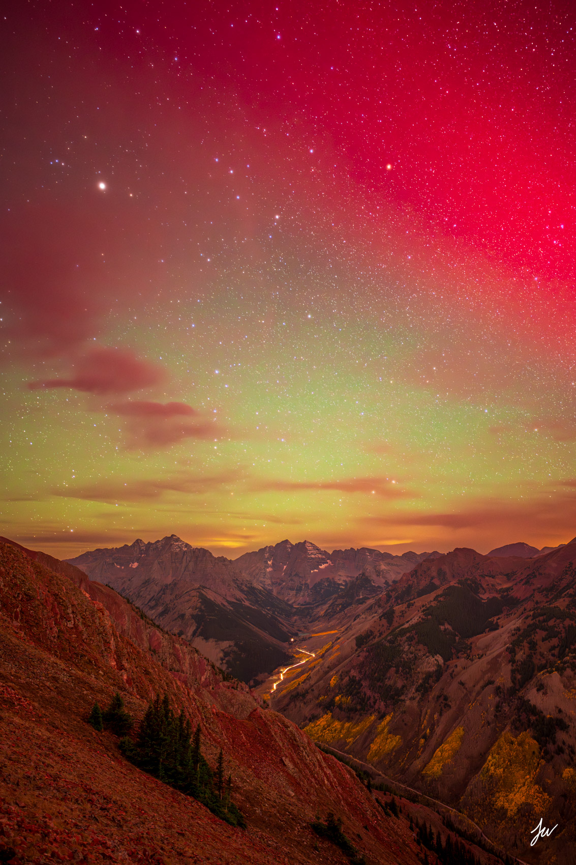 Aurora Borealis over Maroon Bells in Aspen.