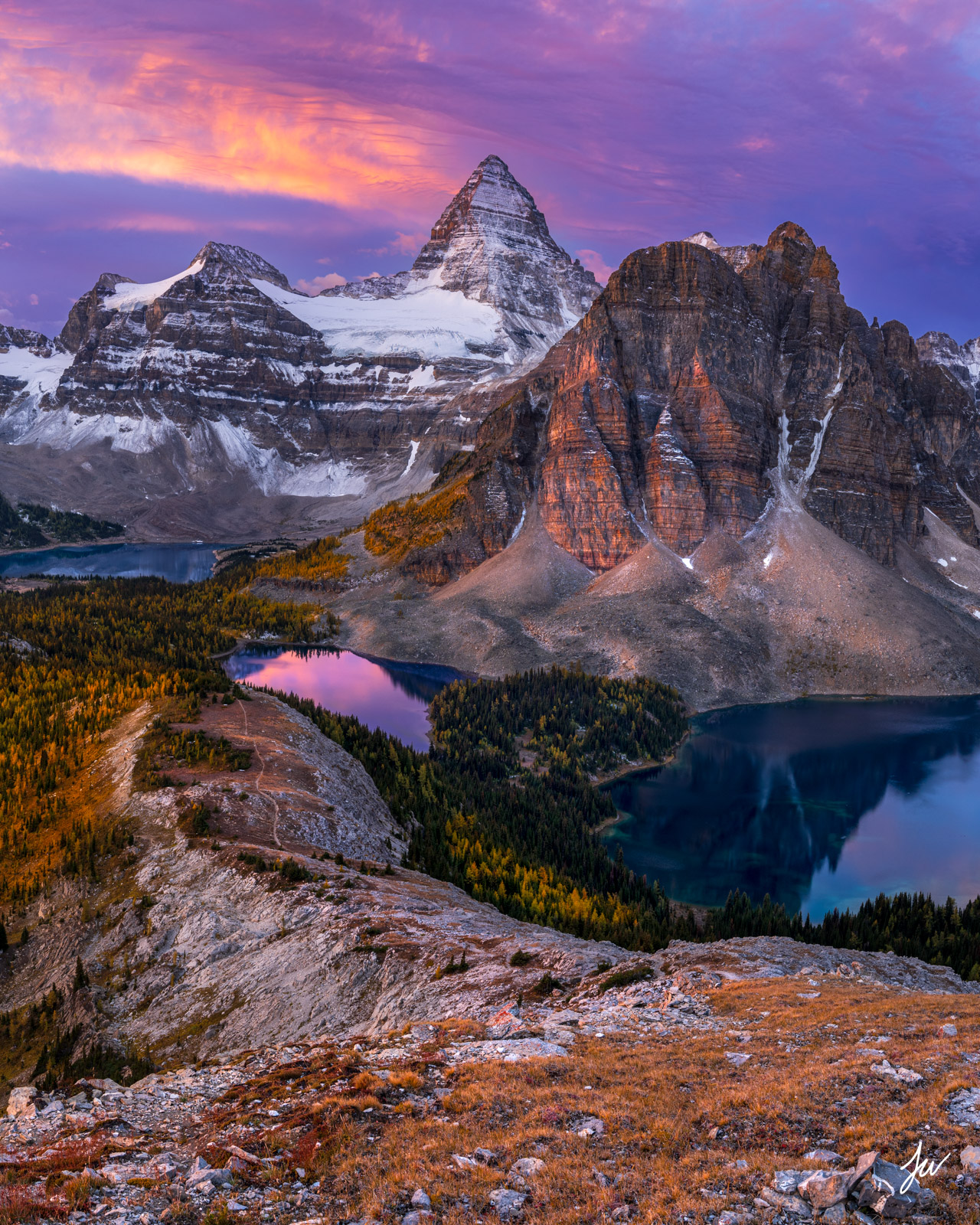 Mount Assiniboine sunrise in the fall. 