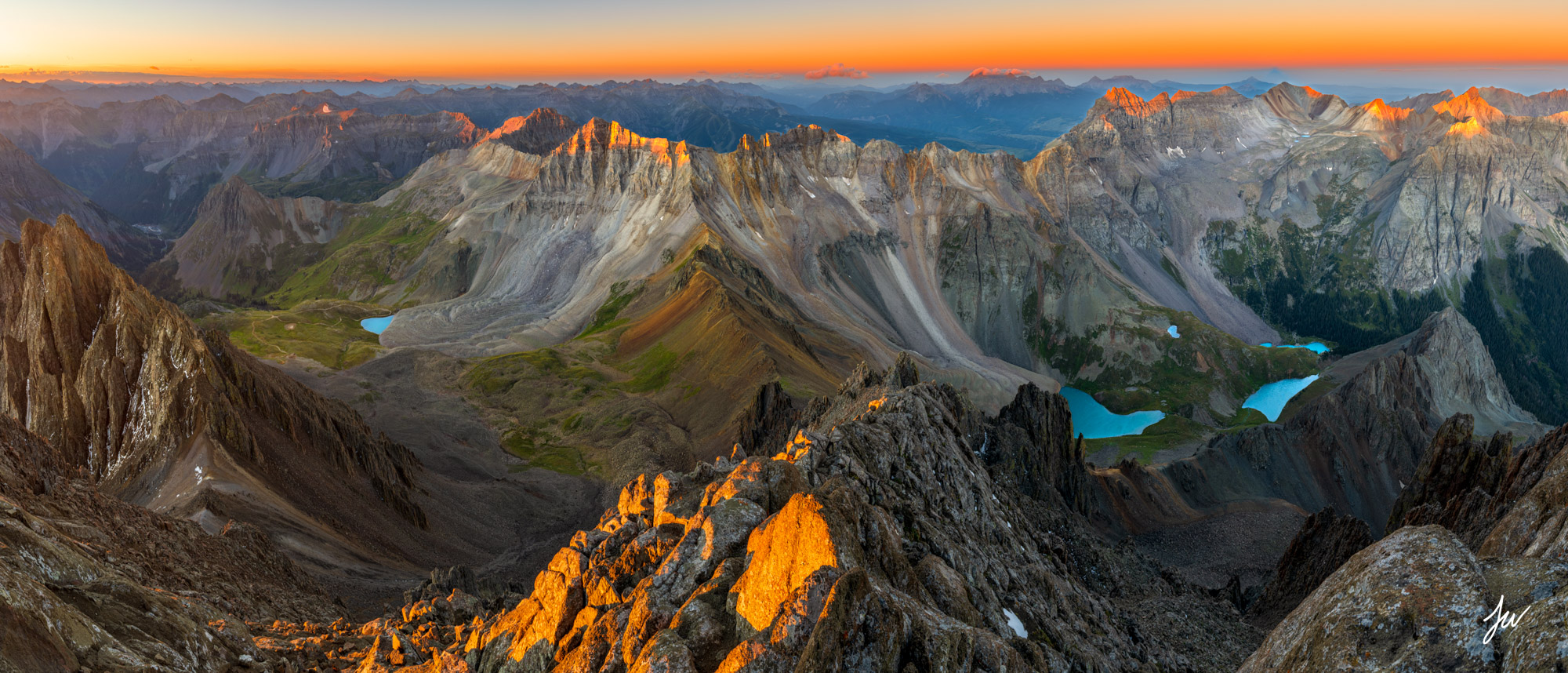 Sunrise from summit of Mount Sneffels in Colorado.