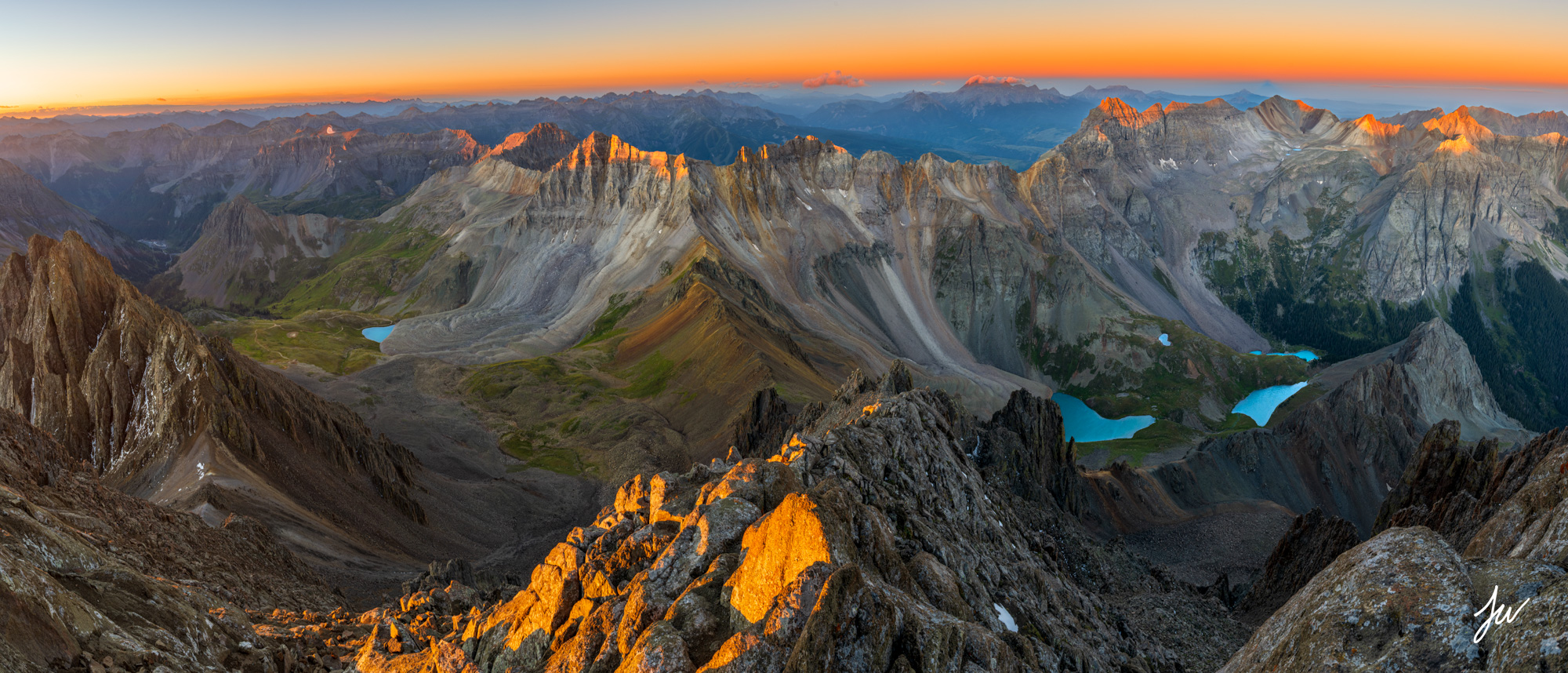 Sunrise from summit of Mount Sneffels in Colorado.