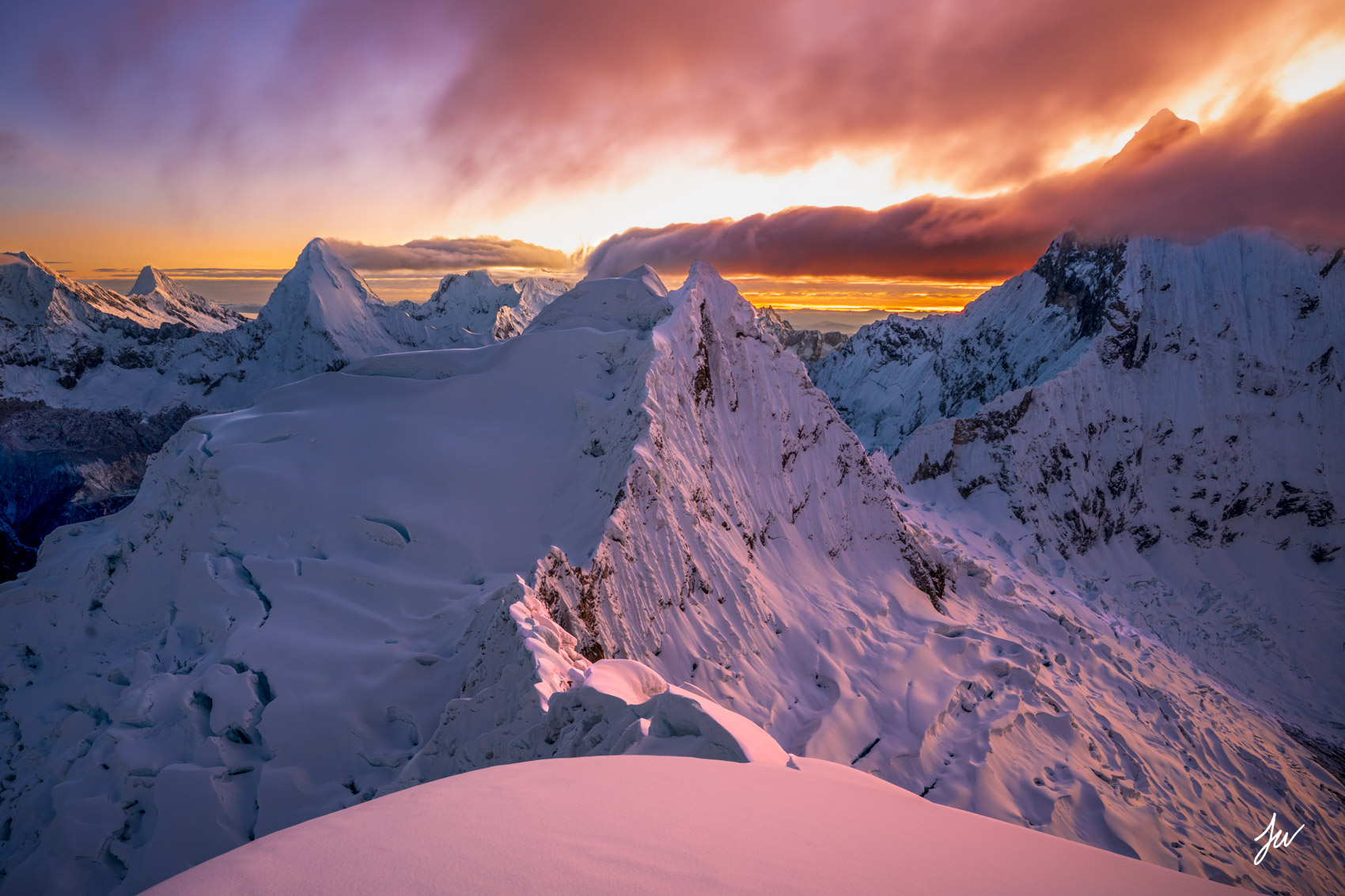 Peruvian Andes sunrise from Nevado Pisco. 