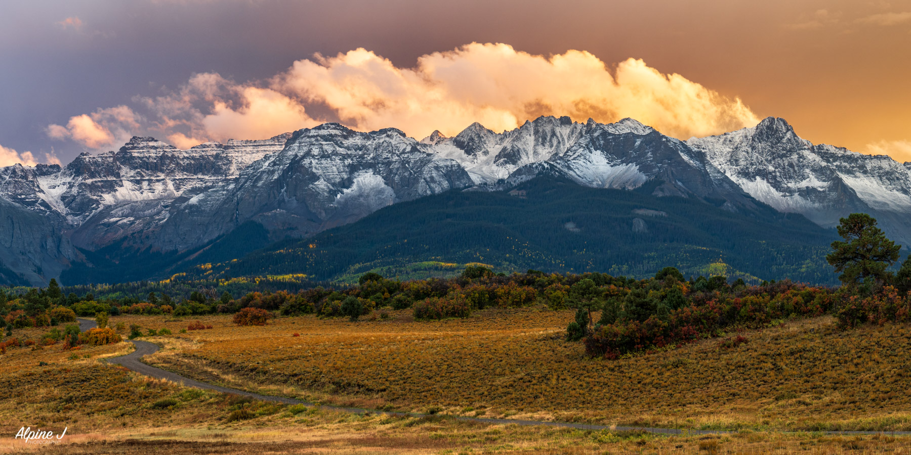 Sneffels Range Sunset in fall in Colorado.