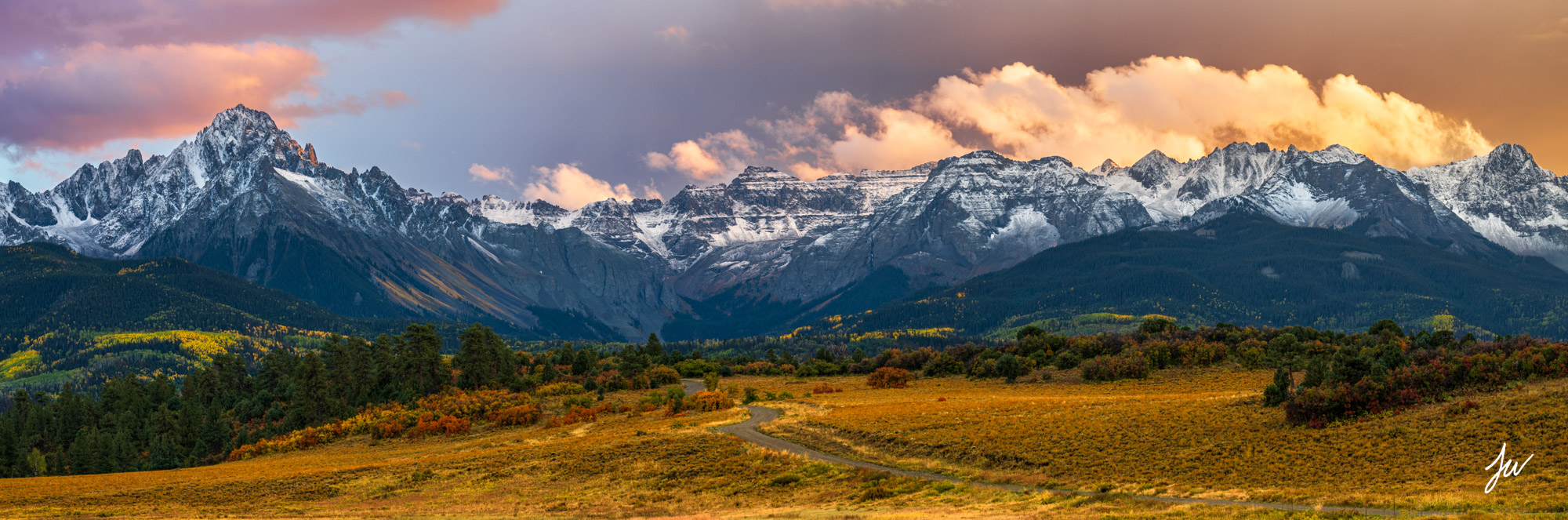 Sneffels range sunset in the fall in Colorado.