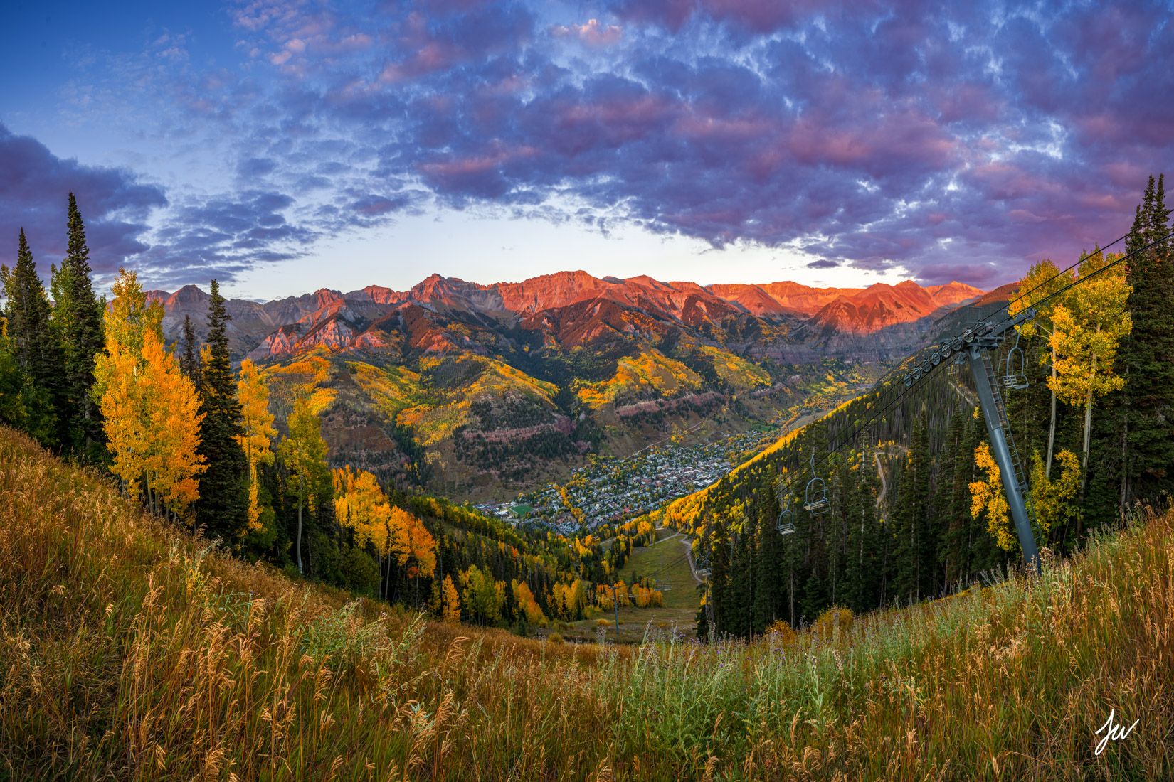 Fall sunset on the Telluride Ski Resort.