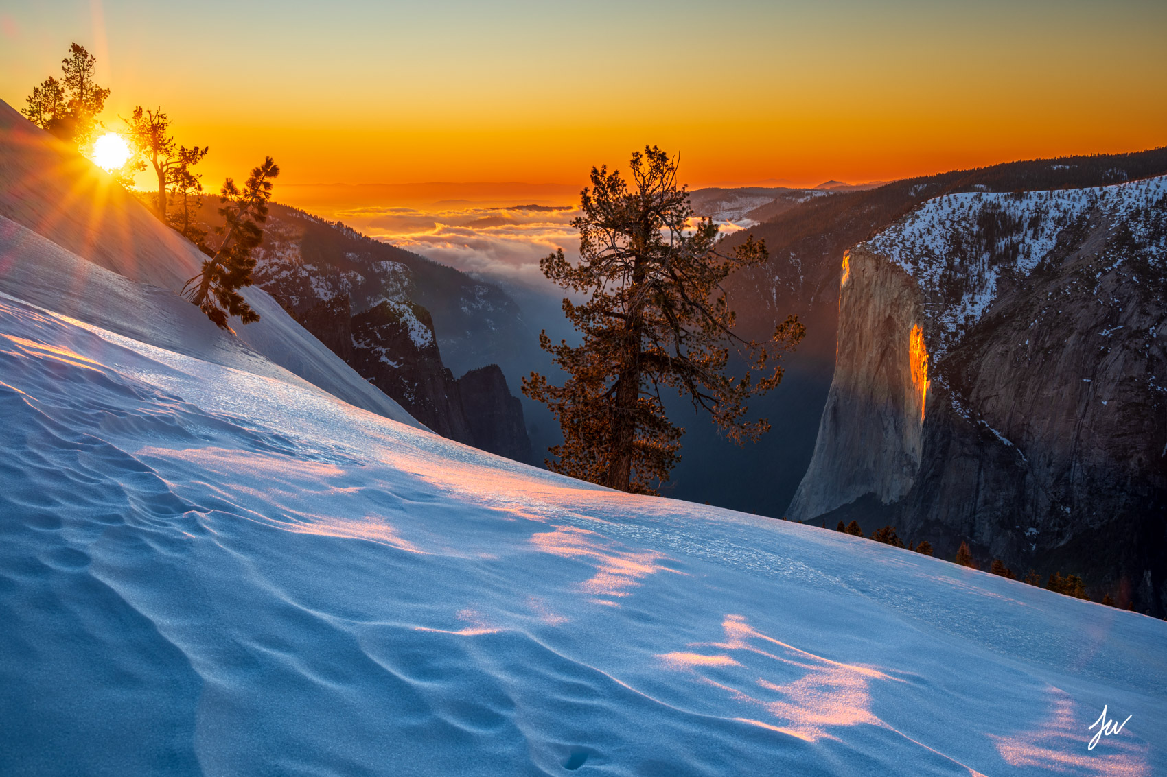 El Capitan winter sunset in Yosemite.